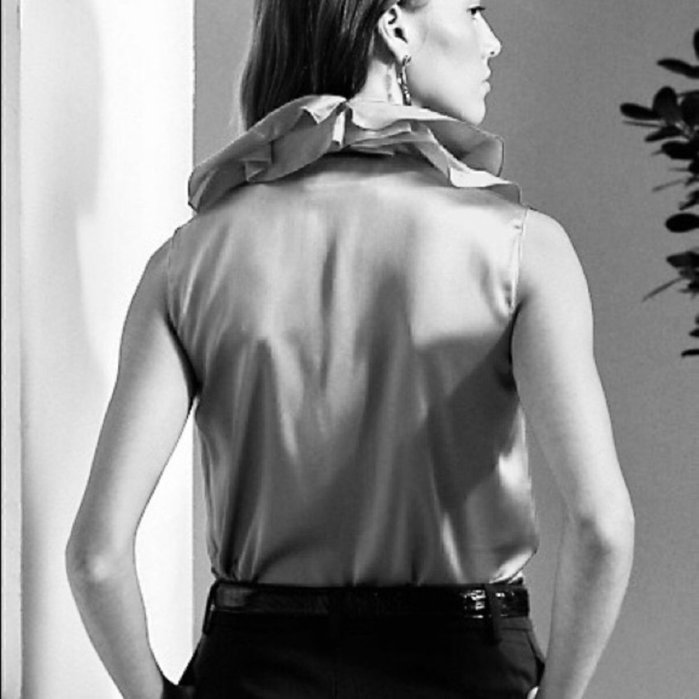 Ralph Lauren Spring ‘12 Collection Powder Blue Ruffle-Trim Silk Charmeuse Blouse - Picture 10 of 12
